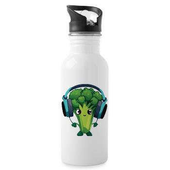 Bubatz - DJ - Musik - Legalize it - Brokkoli - Trinkflasche mit integriertem Trinkhalm - Weiß - Rechts