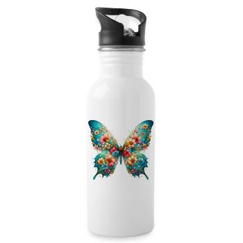 Butterfly decorated with flowers - Water bottle with straw - white - Right