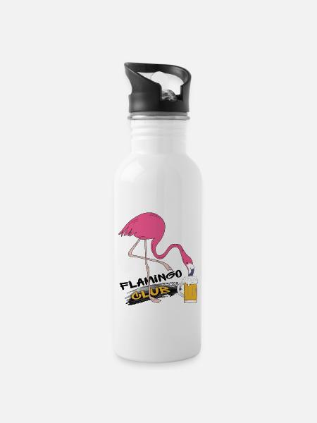 Flamingo Club - Trinkflasche mit integriertem Trinkhalm - Weiß