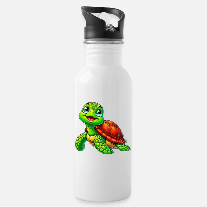 Schildkröte - Trinkflasche mit integriertem Trinkhalm - Weiß