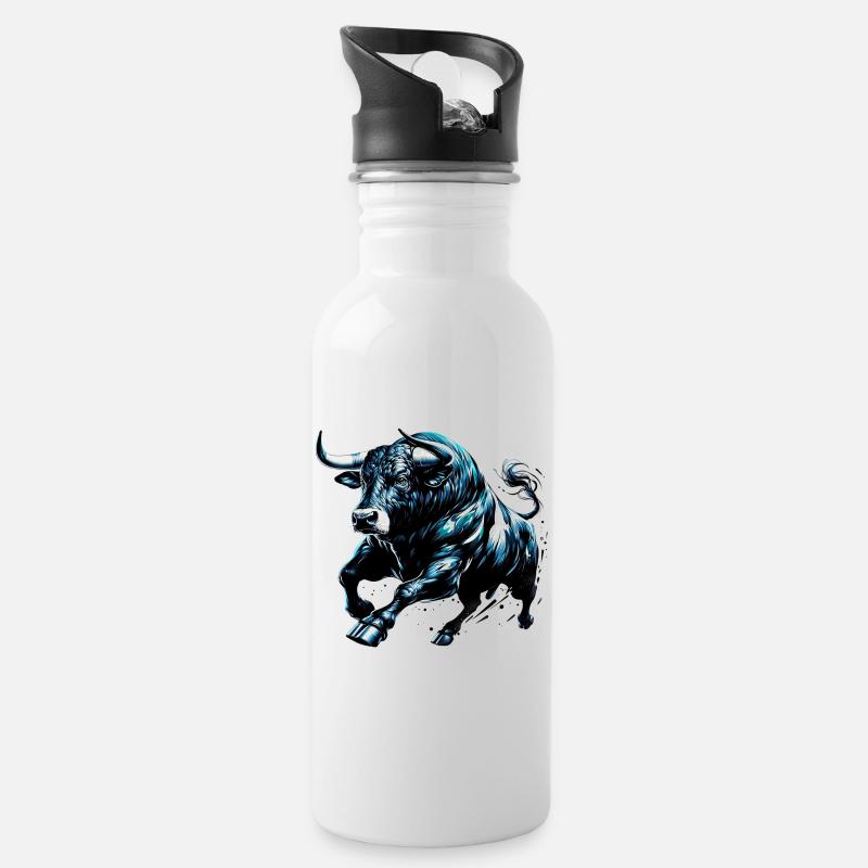 Stier - Trinkflasche mit integriertem Trinkhalm - Weiß