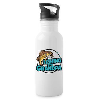 Angeln mit Opa buntes Angelmotiv - Trinkflasche mit integriertem Trinkhalm - Weiß - Rechts