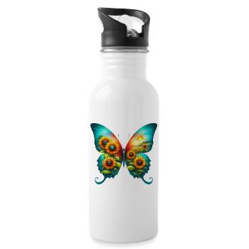 Schmetterlingsblumen Sonnenblumen Sonnenblumen - Trinkflasche mit integriertem Trinkhalm - Weiß - Rechts