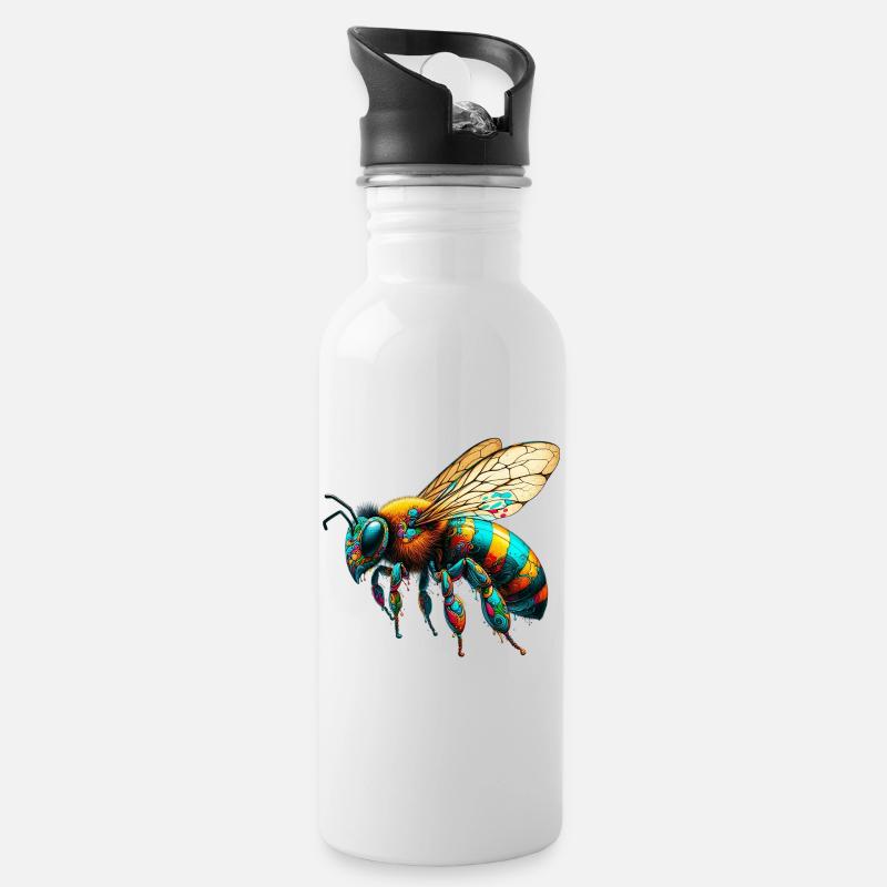 Biene - Trinkflasche mit integriertem Trinkhalm - Weiß