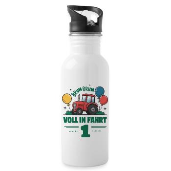 Cool Tractor 1st Birthday: Best Selling Gift! - Water bottle with straw - white - Right