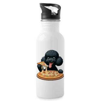 Comic Poodle with Pizza - Water bottle with straw - white - Right