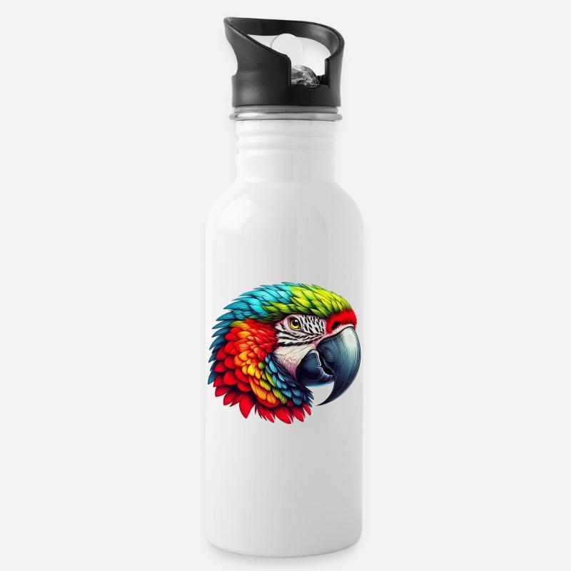 Papagei - Trinkflasche mit integriertem Trinkhalm - Weiß