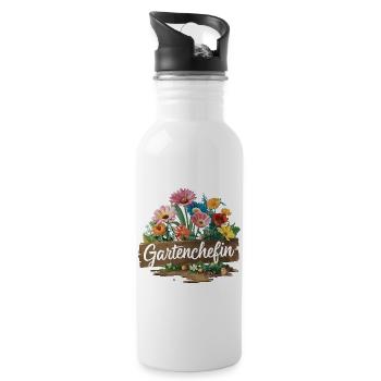 Gartenarbeit Gartenchefin - Trinkflasche mit integriertem Trinkhalm - Weiß - Rechts