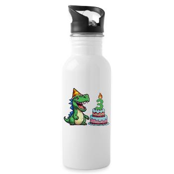 3. Kindergeburtstag Dino T-Rex Geburtstagskuchen - Trinkflasche mit integriertem Trinkhalm - Weiß - Rechts