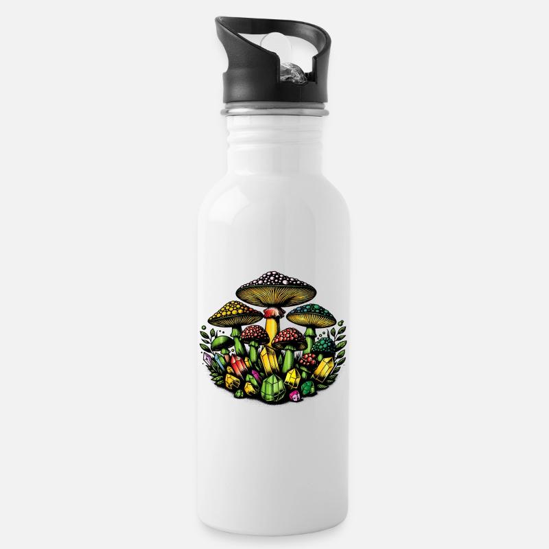 champignons et cristaux magiques - Gourde avec paille intégrée - blanc