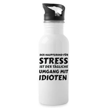Alltagsstress durch Idioten - Trinkflasche mit integriertem Trinkhalm - Weiß - Rechts