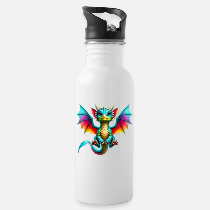 Drache - Trinkflasche mit integriertem Trinkhalm - Weiß