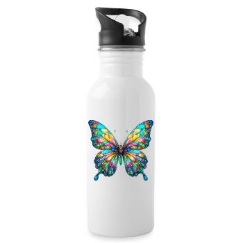 Schmetterling - Trinkflasche mit integriertem Trinkhalm - Weiß - Rechts