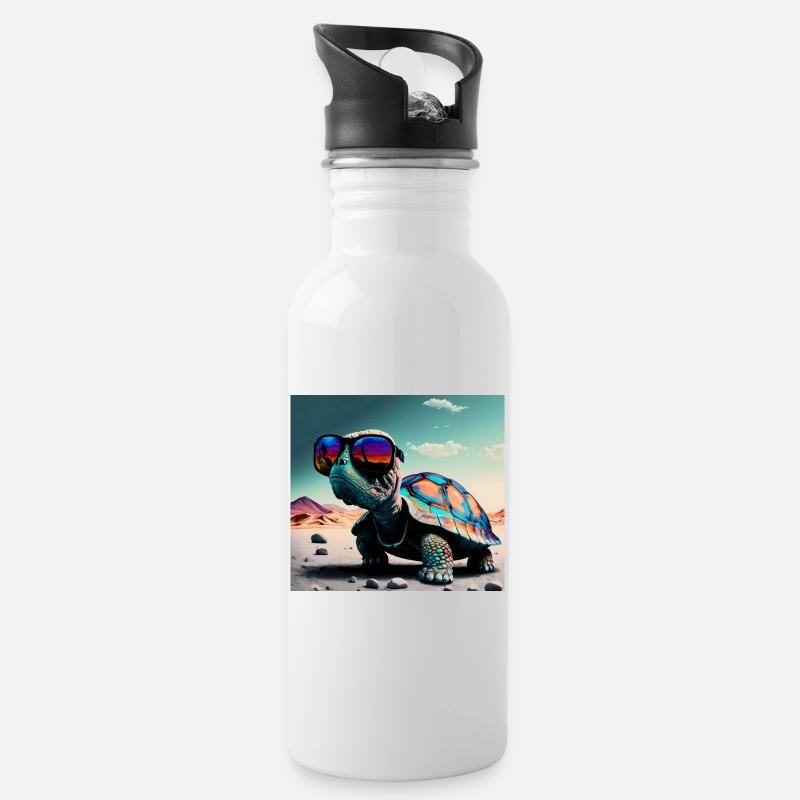 Farbenfrohe Meeresschildkröte mit Sonnenbrille - Trinkflasche mit integriertem Trinkhalm - Weiß