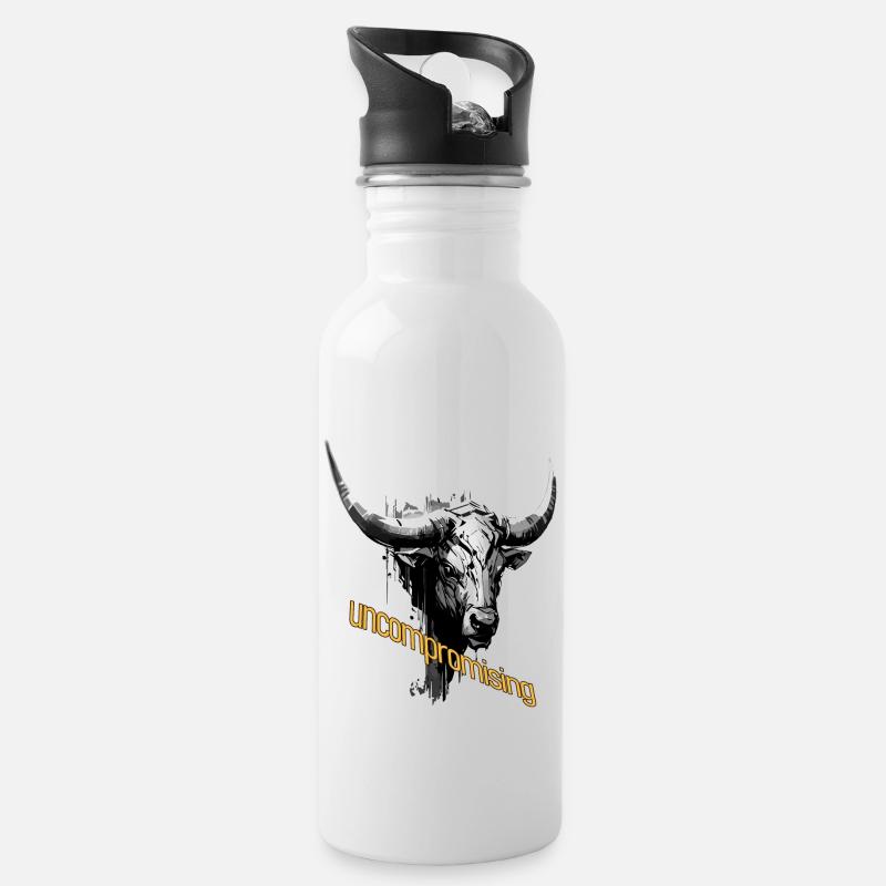 unnachgiebiger Stier - Trinkflasche mit integriertem Trinkhalm - Weiß