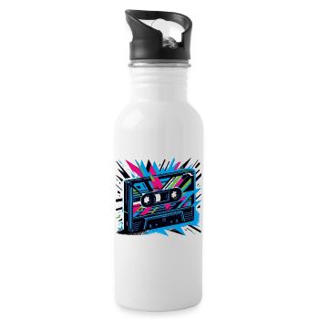 Music cassette in retro style 80s and 90s style - Water bottle with straw - white - Right