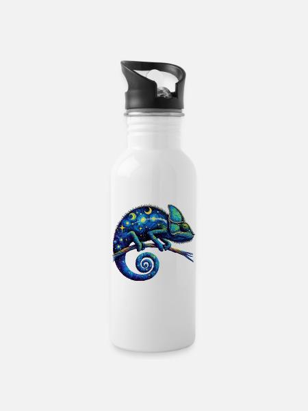 Chamäleon - Trinkflasche mit integriertem Trinkhalm - Weiß