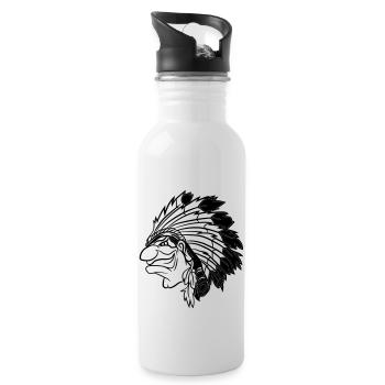 Indianerhäuptling grinst listig Cartoon einfarbig - Trinkflasche mit integriertem Trinkhalm - Weiß - Rechts