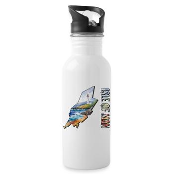Aquarell Landkarte Isle of Man - Trinkflasche mit integriertem Trinkhalm - Weiß - Rechts