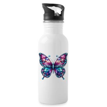 Papillon, Diamant, Diamants, Cristaux, Cristal - Gourde avec paille intégrée - blanc - Droite