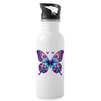 Schmetterling Herz Herzen Herzen Herz - Trinkflasche mit integriertem Trinkhalm - Weiß - Rechts