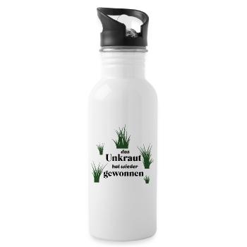 Unkraut - lustiger Spruch über Gartenarbeit/Garten - Trinkflasche mit integriertem Trinkhalm - Weiß - Rechts