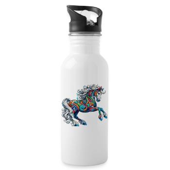 Pferd - Trinkflasche mit integriertem Trinkhalm - Weiß - Rechts