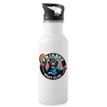 Chimpanzee with sunglasses, baseball cap and frisbee - Water bottle with straw - white - Right