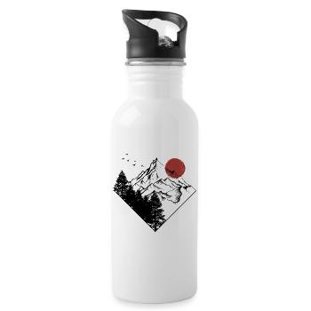Silhouette des Gipfels der roten Sonne - Trinkflasche mit integriertem Trinkhalm - Weiß - Rechts