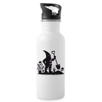 charmantes Silhouetten-Motiv eines Gartenzwergs - Trinkflasche mit integriertem Trinkhalm - Weiß - Rechts