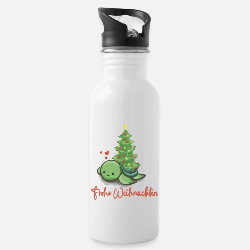 Frohe Weihnachten - Trinkflasche mit integriertem Trinkhalm - Weiß