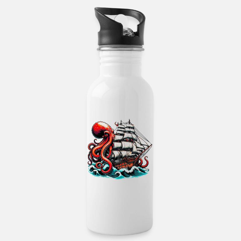 Krake - Trinkflasche mit integriertem Trinkhalm - Weiß