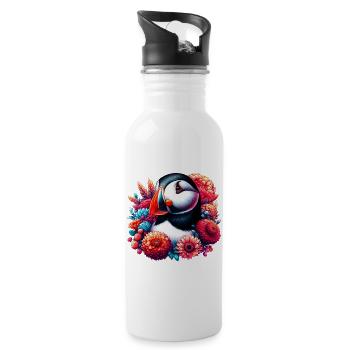 Papageitaucher - Trinkflasche mit integriertem Trinkhalm - Weiß - Rechts