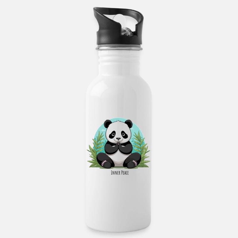 Inner Peace – Meditating Panda - Water bottle with straw - white
