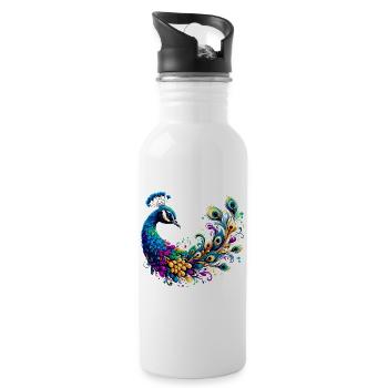 Pfau - Trinkflasche mit integriertem Trinkhalm - Weiß - Rechts