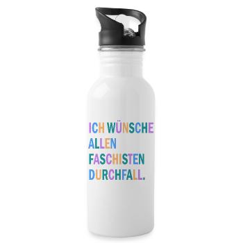 Ich wünsche allen Faschisten Durchfall Motiv - Trinkflasche mit integriertem Trinkhalm - Weiß - Rechts