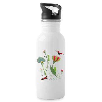 Blume mit Insekten - Trinkflasche mit integriertem Trinkhalm - Weiß - Rechts