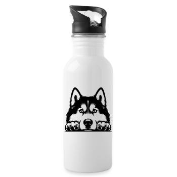 Tête de husky avec pattes - Gourde avec paille intégrée - blanc - Droite