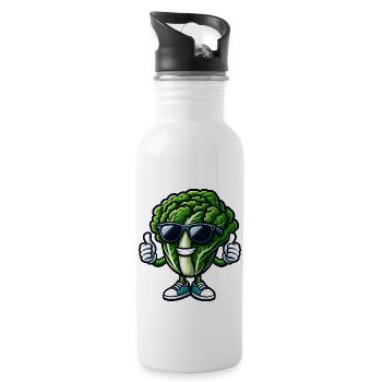 Cool vegan salad lettuce with sunglasses - Water bottle with straw - white - Right
