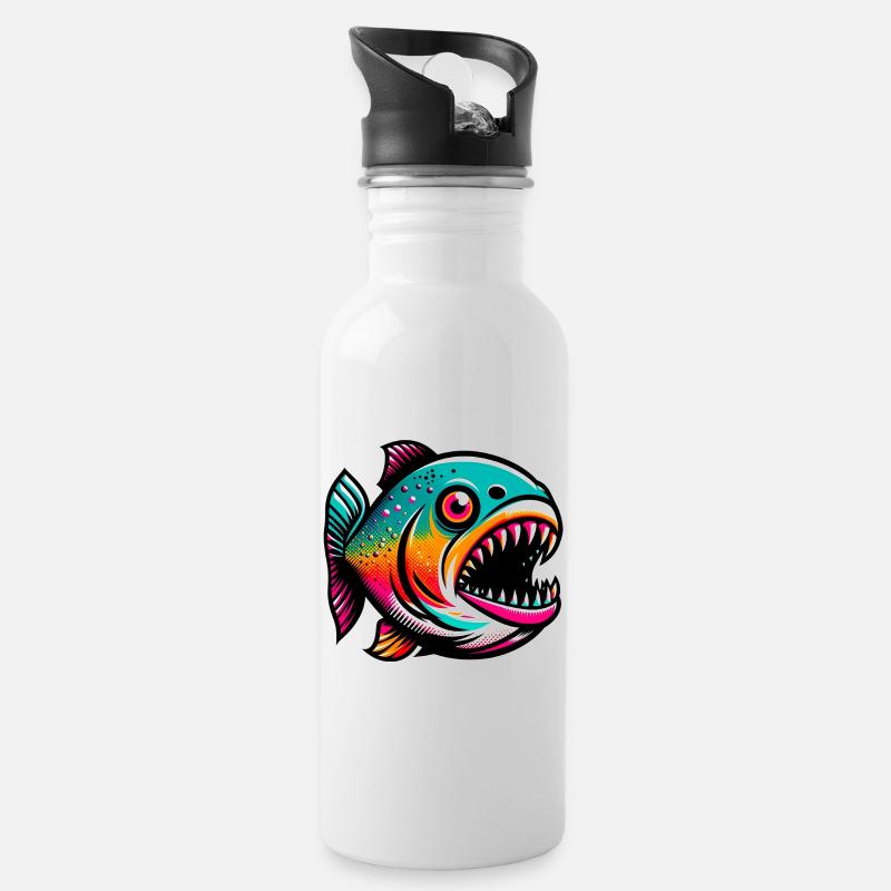 Piranha - Trinkflasche mit integriertem Trinkhalm - Weiß