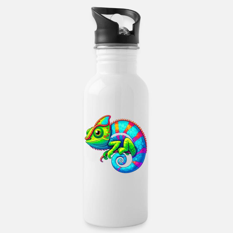 Chamäleon - Trinkflasche mit integriertem Trinkhalm - Weiß
