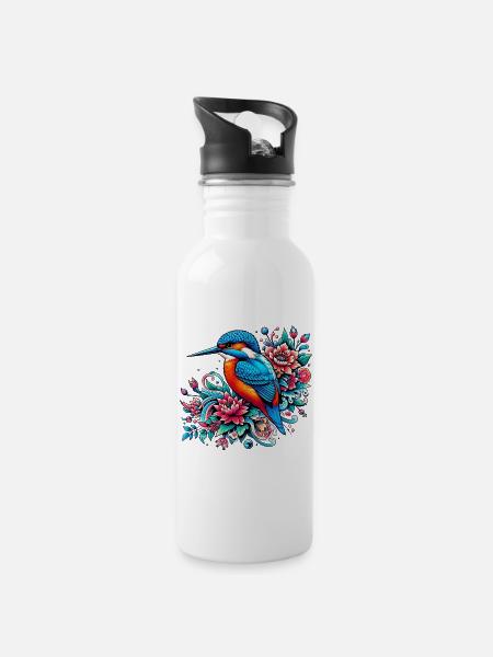 Eisvogel - Trinkflasche mit integriertem Trinkhalm - Weiß
