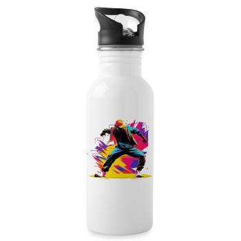 90er Farben Breakdancer - Trinkflasche mit integriertem Trinkhalm - Weiß - Rechts