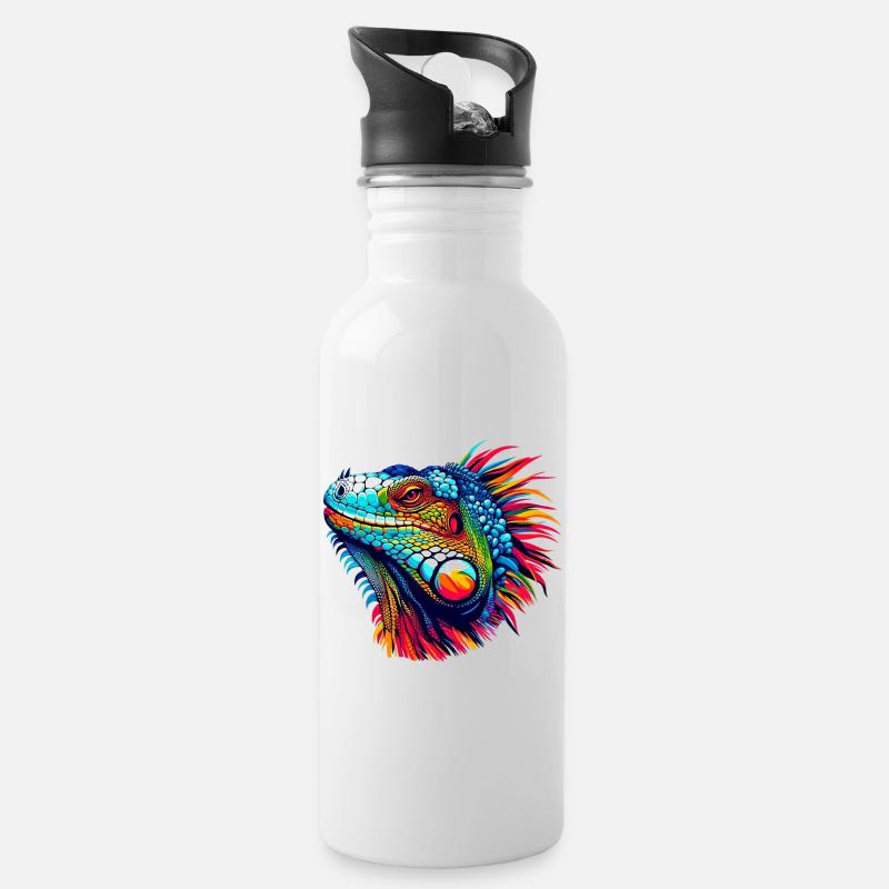 Leguan - Trinkflasche mit integriertem Trinkhalm - Weiß