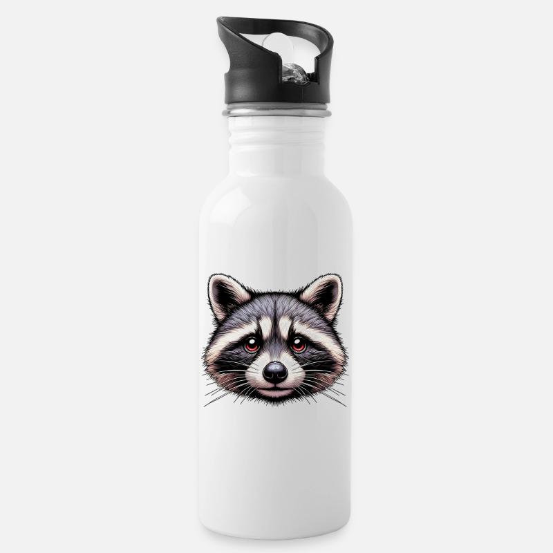 Waschbär - Trinkflasche mit integriertem Trinkhalm - Weiß