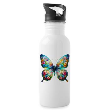 Butterfly decorated with flowers - Water bottle with straw - white - Right