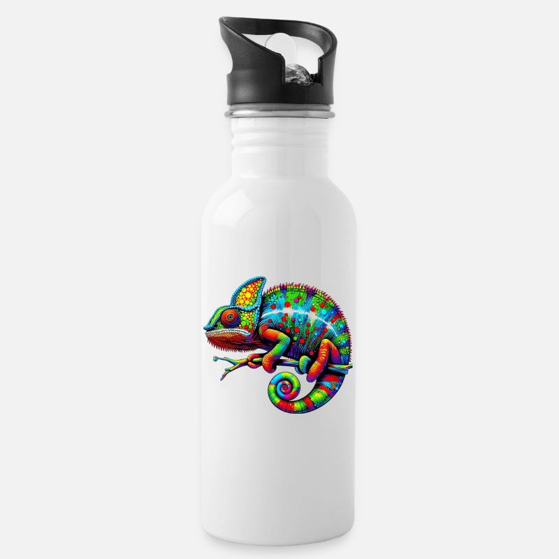 Chamäleon - Trinkflasche mit integriertem Trinkhalm - Weiß