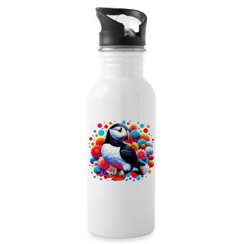 Papageitaucher - Trinkflasche mit integriertem Trinkhalm - Weiß - Rechts