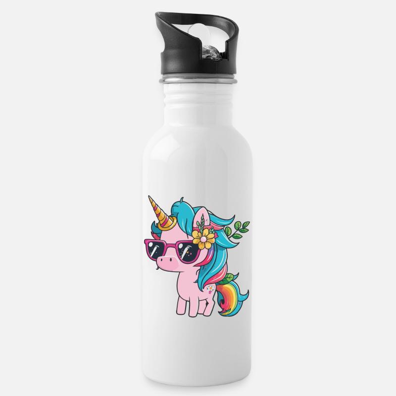 Licorne - Gourde avec paille intégrée - blanc