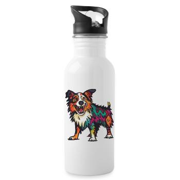 Border Collie Hund Halloween Comic Lustig - Trinkflasche mit integriertem Trinkhalm - Weiß - Rechts